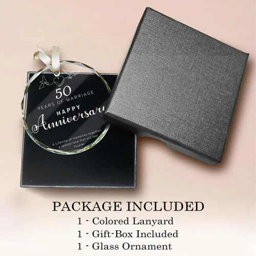 Miniatura 4 de Ornamento de Vidrio para el 50º Aniversario de Bodas – Elegante Decoración de Árbol de Navidad de Vidrio Transparente y Regalo Conmemorativo