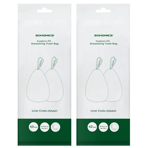Miniatura 9 de SONGMICS Bolsas de basura para botes de basura de 12-14.5 galones (45-55 litros), 120 bolsas de basura con cordón para cocina, preseparadas, código