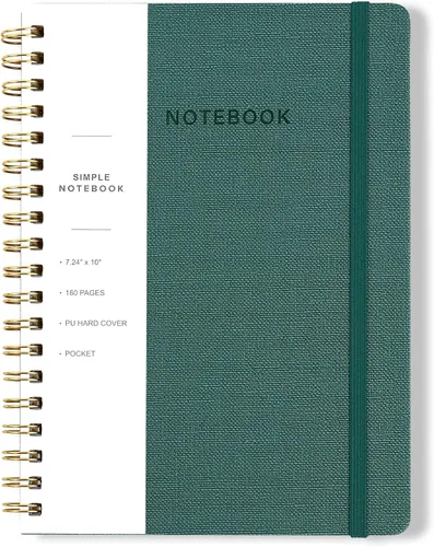 Miniatura 22 de Cuaderno de espiral – Cuaderno grande de tapa dura de 8.5 x 10.98 pulgadas con banda elástica y bolsillo, 180 páginas, diario plano de alambre