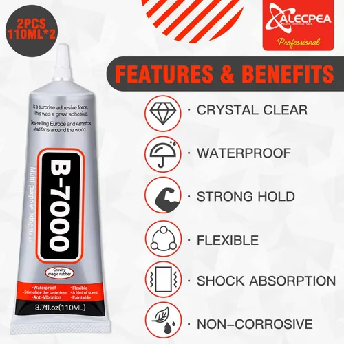Miniatura 3 de B-7000 - Pegamento artesanal para hacer joyas - 110ml/3.7oz (paquete de 2) - Pegamento super adhesivo multifunción B-7000 Liquid Fusion para Gris