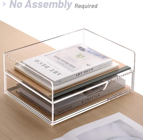 Miniatura 7 de SANRUI Organizador de Bandeja de Cartas de 2 Niveles con Cajón Deslizante, Organizador de Escritorio Apilable, Bandeja de Papel de Acrílico
