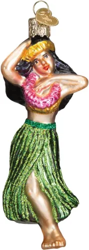 Old World Christmas Hula Dancer - Adorno de cristal soplado para árbol de Navidad, decoración navideña artesanal, colección de danza