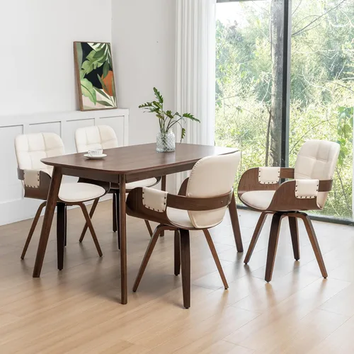 Miniatura 14 de Juego de 2 sillas giratorias de nogal para comedor - Sillas de comedor de mediados de siglo con brazo y respaldo curvo, artesanía de nogal, Marrón