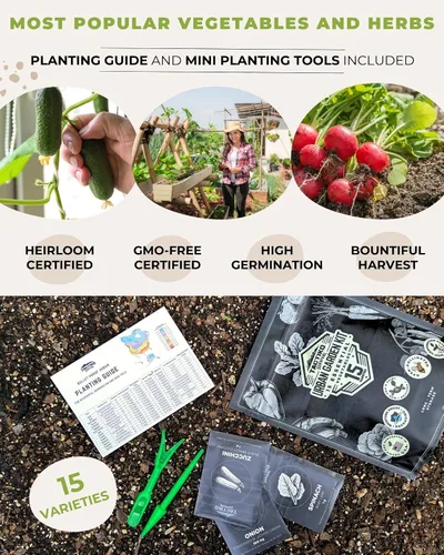 Miniatura 6 de Tactiko Survival Kit de 15 variedades de semillas de vegetales para pequeños jardines urbanos, balcones y patios, sin OMG, reliquia, semillas enanas