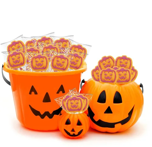 Miniatura 5 de Fruidles Caramelos de paletas de tatuaje de calabaza naranja, ideal para rellenos de bolsas de fiesta, envueltos individualmente (media libra)