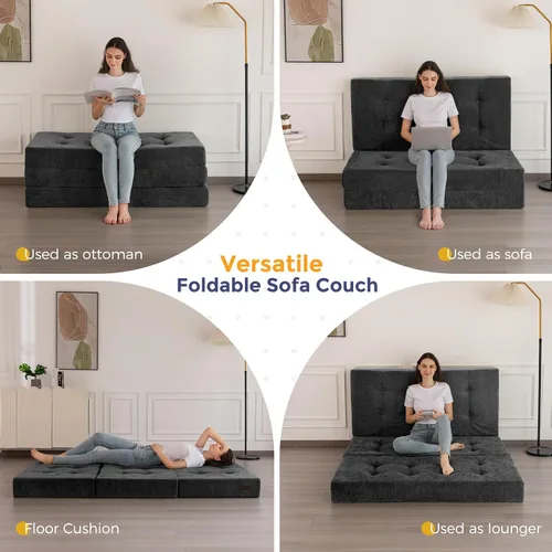 Miniatura 3 de MAXYOYO Colchón plegable de tres pliegues, colchón plegable acolchado de 6 pulgadas con tela chenille, colchoneta portátil de piso tamaño individual