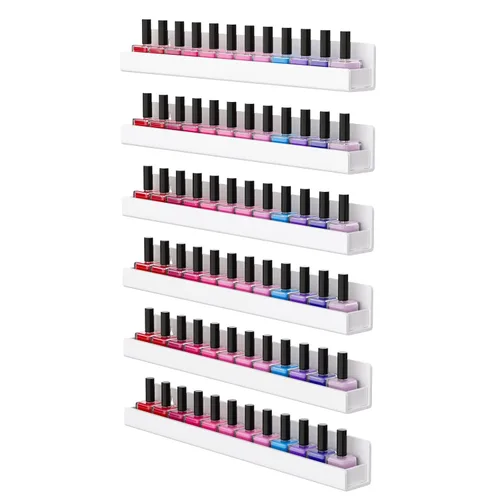 Miniatura 7 de FEMELI Estante de pared para esmalte de uñas: 6 estantes de 15 pulgadas, organizador de esmalte de uñas acrílico para 66-90 botellas, estantes Negro