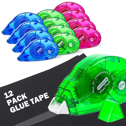 Miniatura 11 de Glue Runner - Rodillo de cinta adhesiva permanente de doble cara, 0.3 x 360 pulgadas, aplicador de rodillo adhesivo permanente, paquete de 12, rojo