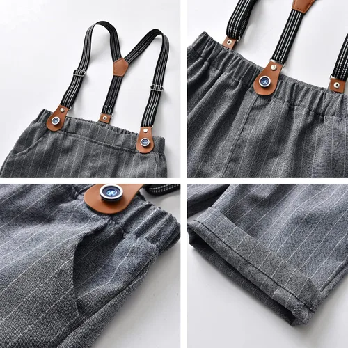 Miniatura 4 de Conjunto de traje de caballero de manga corta para bebé niño con corbatín + pantalones cortos con tirantes y pantalones cortos para bautizo festivo