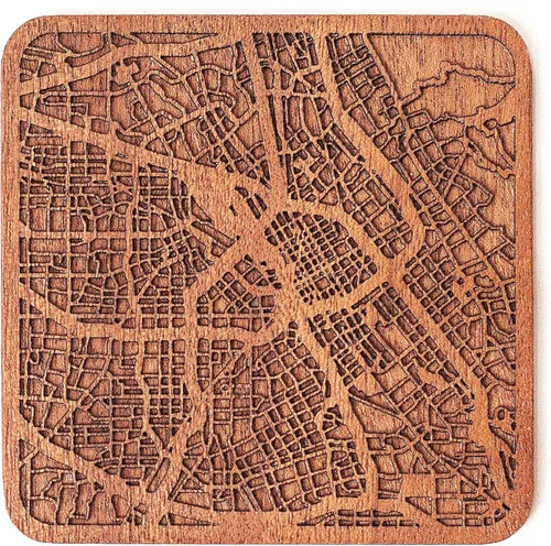 Miniatura 7 de Posavasos Amsterdam Map by O3 Design Studio, 1 pieza, posavasos de madera Sapele con mapa de la ciudad, hecho a mano, varias ciudades opcionales
