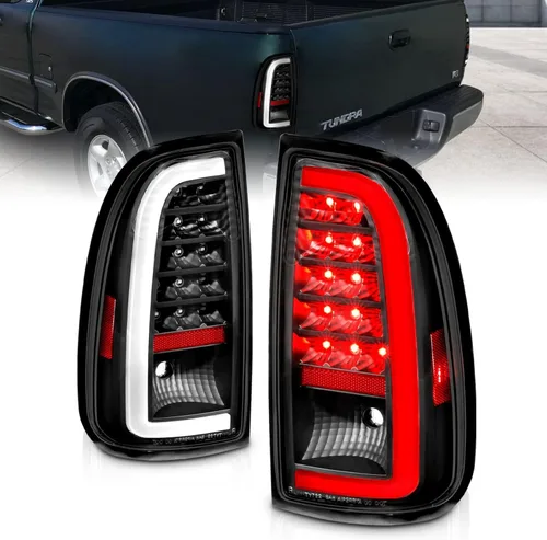 Miniatura 2 de AmeriLite Para Toyota Tundra Standard 2000-2006 Par de luces traseras de freno de repuesto negras de tubo LED tipo C de cabina de acceso, no Barra