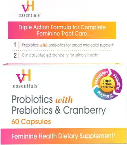 Miniatura 2 de vH essentials Probióticos con prebióticos y arándanos suplemento de salud femenina – 60 cápsulas y lavado femenino diario – Sin fragancia