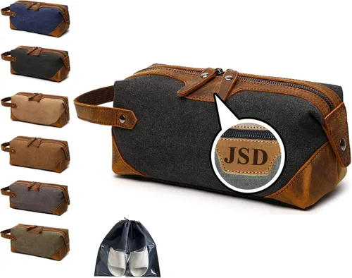 Miniatura 13 de Neceser personalizado para hombres, kit de aseo personalizado de lona para afeitar, bolsa de aseo grabada con láser, kit de lona de cuero