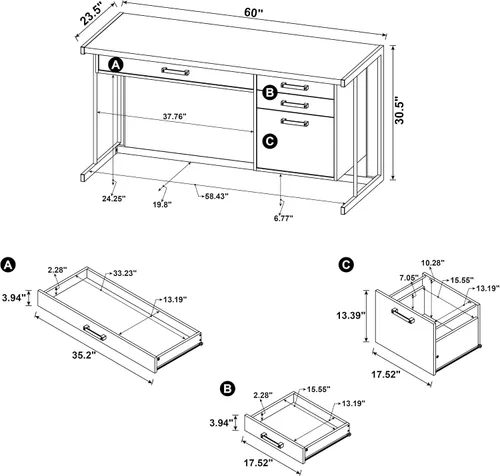 Miniatura 3 de Loomis Coaster Home Furnishings - Loomis - Escritorio de madera de ingeniería de 60 pulgadas con cajones y cajones de archivador, base de trineo
