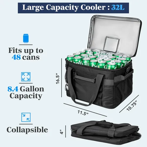 Miniatura 2 de OPUX Bolsa térmica suave, térmica portátil plegable y aislada, 48/60 latas, a prueba de fugas, para acampar en la playa, con correa para el hombro