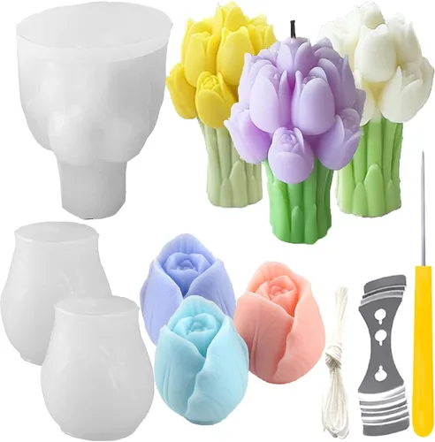 Miniatura 13 de 13 moldes de silicona para velas de flores, moldes para hacer velas con aguja que absorbe los ojos grandes, vela para cera de soja, cera de abejas