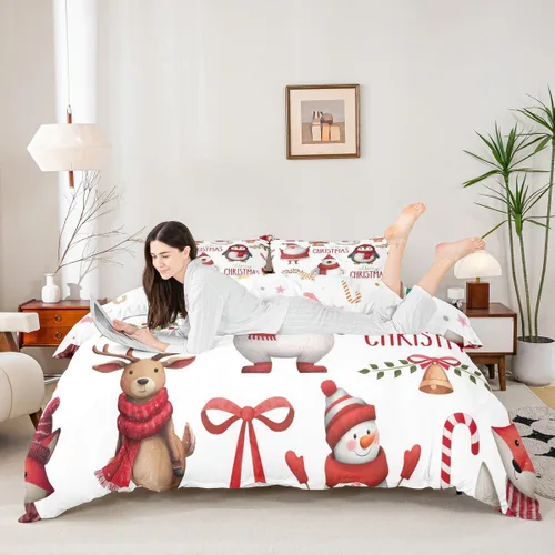 Miniatura 3 de Erosebridal Juego de ropa de cama de Navidad para niños, tamaño individual, funda de edredón de animales lindos para niños y niñas, decoración