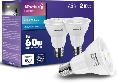 Miniatura 7 de Maelsrlg Bombilla LED E17 6W (equivalente a 60 vatios), bombilla de foco de base intermedia, luz blanca de día 5000K, 600 lúmenes, foco reflector