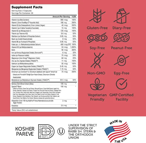 Miniatura 7 de Zahler Multivitamin Beauty + Skin Hair and Nails Support, multivitamínico para mujeres y hombres con hierro, certificado Kosher, 60 cápsulas