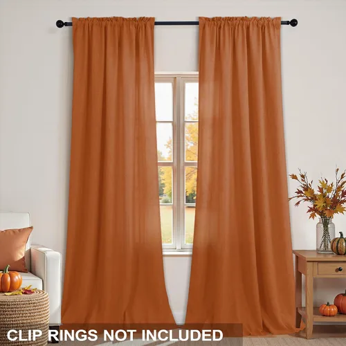 Miniatura 149 de KOUFALL Juego de 2 cortinas de puerta francesa, cortinas de lino para puerta/ventana, cortina transparente boho para cristal lateral delantero