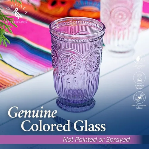 Miniatura 5 de Purple Highball Glasses - Juego de 6 vasos altos con diseño vintage único y un tono púrpura intenso. Cristalería apta para lavavajillas hecha