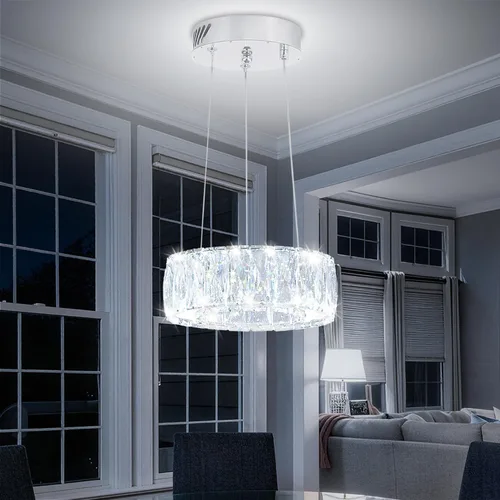 Miniatura 31 de Araña de Cristal LED Moderna Regulable de 8" Anillo Dorado Luminarias Colgantes para Isla de Cocina Comedor Sala de Estar