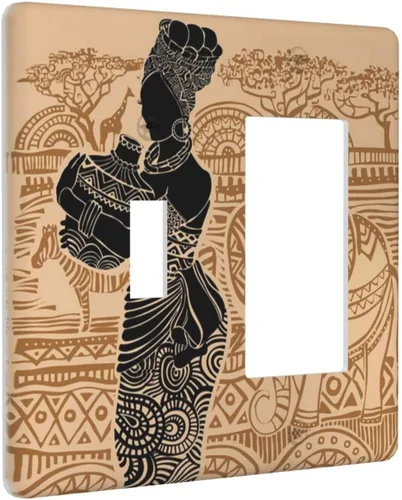 Miniatura 115 de Cubierta de Interruptor de Luz de 1 Gang de Mujer Africana, Placa de Pared Individual Basculante, Receptáculo de Cebras y Elefantes GFCI, Niña Mujer