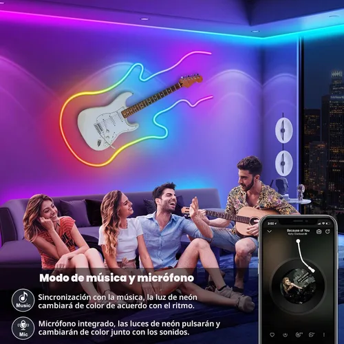Miniatura 5 de Tira de luces de neón de 20 pies, cuerda de luces LED flexible con aplicación/control remoto, múltiples modos de luces, luces de neón LED RGB IP65