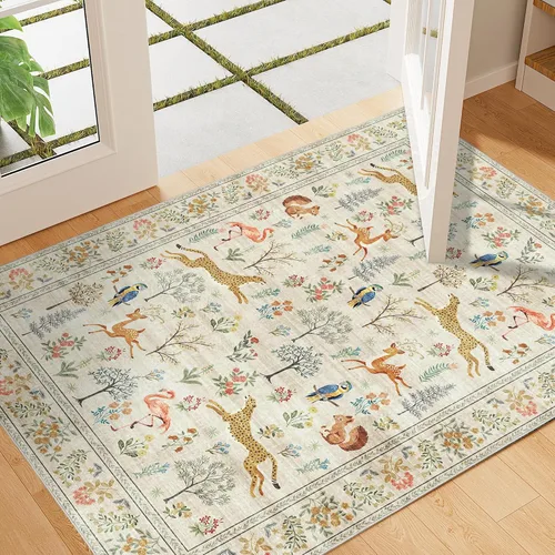 Miniatura 37 de DUKINO Alfombra de área de 6 x 9 pies, alfombra floral para sala de estar, ligera, antideslizante, lavable, alfombra de interior de pelo bajo