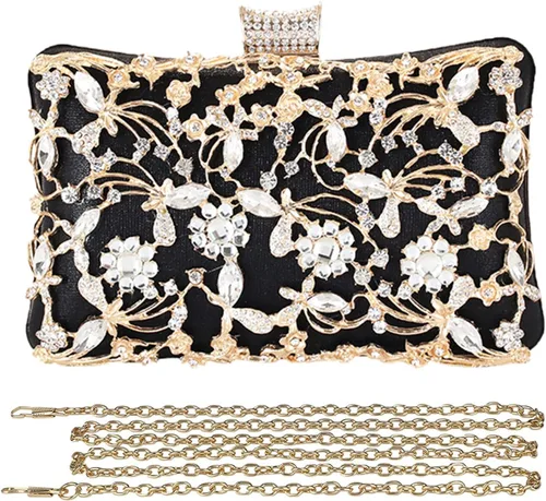 Bolso de noche con diamantes de imitación para mujer, bolso de mano de cristal con lentejuelas brillantes, bolso de hombro floral