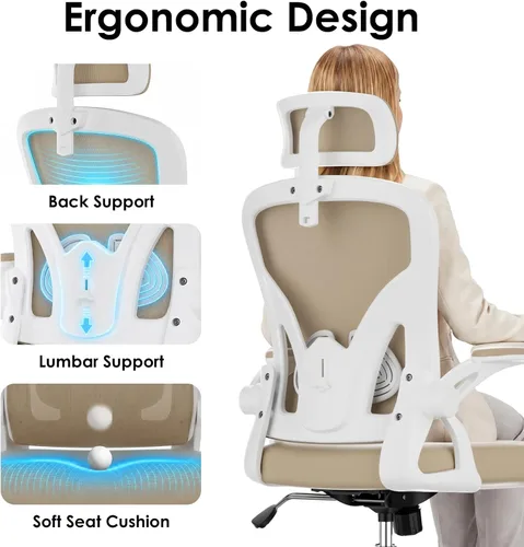 Miniatura 4 de Farini Silla ergonómica de oficina, silla de escritorio para oficina en casa con reposacabezas, silla de computadora de respaldo alto