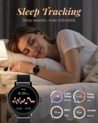 Miniatura 4 de TOOBUR Reloj inteligente para mujer con dos bandas, reloj de seguimiento de fitness, monitor de frecuencia cardíaca, contador de pasos, compatible