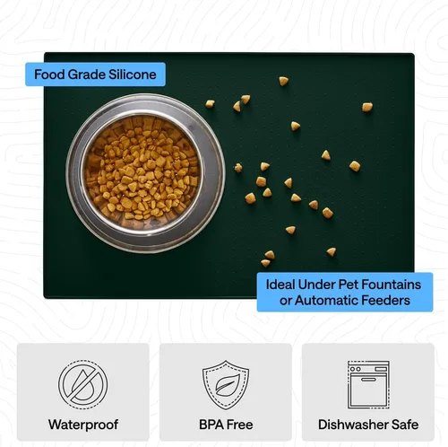 Miniatura 5 de GORILLA GRIP Alfombrilla de alimentación para mascotas 100% impermeable con bordes elevados sin BPA de silicona, alfombrillas para comida de gatos