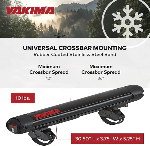 Miniatura 2 de Portaequipajes de techo Yakima para 4 pares de esquís o 2 tablas de snowboard, montaje universal para auto con bisagra expandible, FatCat EVO 4