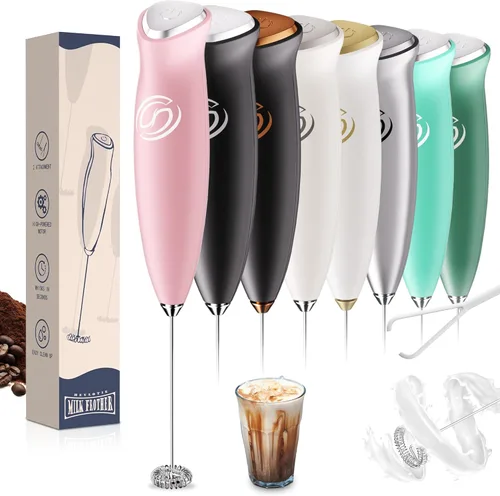 Miniatura 14 de Espumador de leche de mano, mezclador de bebidas, agitador de café de mano, espumador eléctrico para mezclador de café, varita con 2 batidores