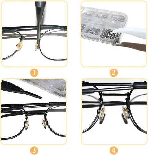 Miniatura 6 de Kit de reparación de lentes con tornillos para gafas, contiene kit de destornillador de precisión y almohadillas nasales, paño de limpieza, pinzas