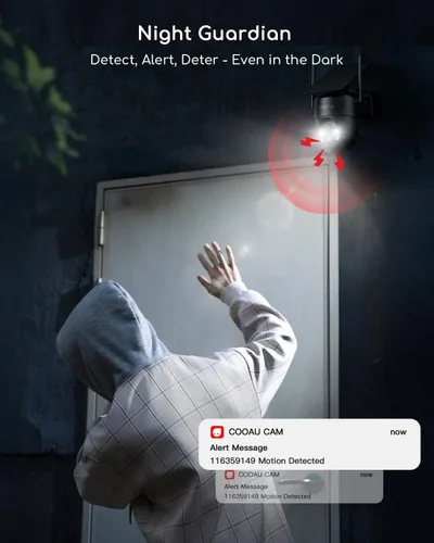 Miniatura 6 de Cámaras COOAU para seguridad del hogar, cámaras de seguridad solar inalámbricas de 2K 360° para exteriores, recargables en condiciones de poca luz