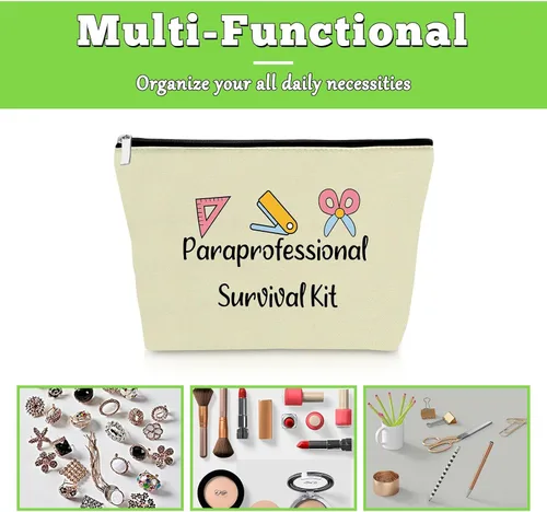 Miniatura 7 de Paraprofessional - 2 bolsas de maquillaje para regalo de agradecimiento para paraeducador, profesor, asistente, 2 piezas, bolsa de cosméticos, día