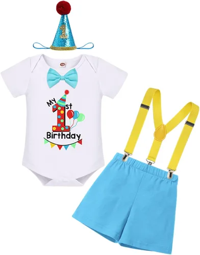 Conjunto de traje de banderín para el primer cumpleaños de bebé niño, pajarita, pantalones cortos, tirantes en la espalda en Y, sesiones de fotos
