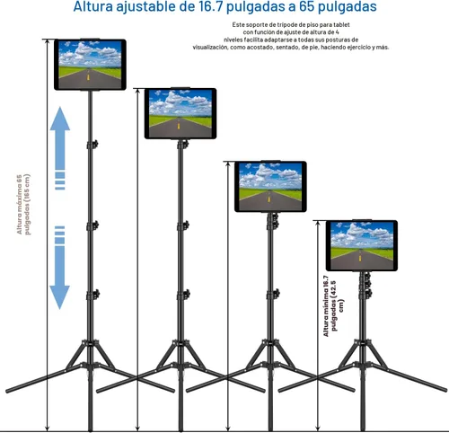Miniatura 5 de SAMHOUSING Soporte de trípode para iPad, con soporte para iPad de 65 pulgadas de altura ajustable y soporte de piso para iPad con soporte de trípode