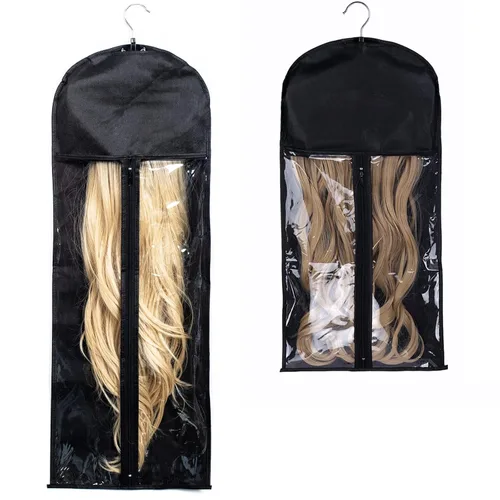 Paquete de 2 soportes para extensiones de cabello, bolsa de almacenamiento de peluca con colgador, extensiones de cabello, paquetes de cola de