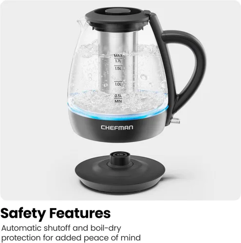 Miniatura 5 de Chefman Hervidor eléctrico con infusor de té, 1.7L 1500W, tapa extraíble para una fácil limpieza, protección contra hervir en seco, filtro de acero