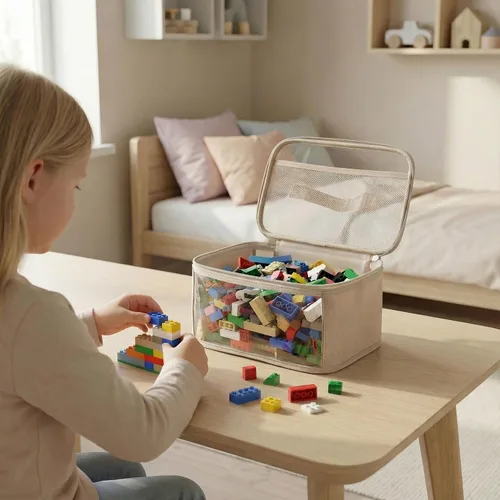 Miniatura 3 de holay Bolsas transparentes de almacenamiento de juguetes con asa, paquete de 4 contenedores organizadores de almacenamiento para juguetes de niños