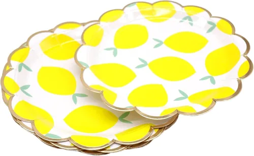 MaitianGuyou 40 unidades de decoración de fiesta de limón de 7 pulgadas, platos de limón, platos amarillos de cumpleaños de verano, vajilla con