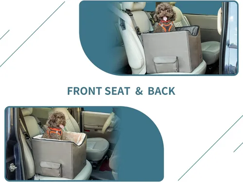 Miniatura 7 de Asiento de Coche para Perros Petsfit con Elevaperros para Perros Pequeños, Asiento de Coche para Perros con Correa de Seguridad, Adecuado para Marrón