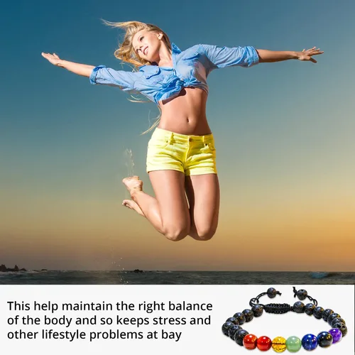 Miniatura 173 de Adjustable Crystal Bracelet – Gemstone Bead Bracelet with Adjustable Macrame String – Chic Gemstone Bracelet for Men and Women – 8mm Round Healing
