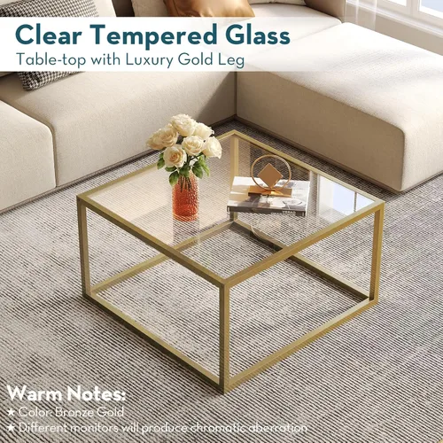 Miniatura 6 de Mesa de Café de Vidrio SAYGOER Mesas de Café Modernas para Sala de Estar Mesas de Centro Cuadradas Minimalistas para Hogar y Oficina 26.7 x 26.7 x