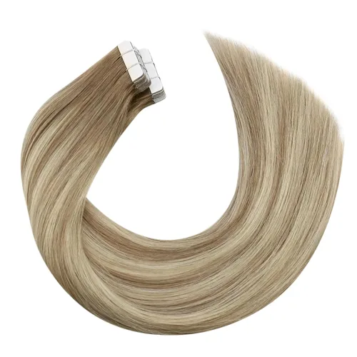 Miniatura 8 de Moresoo Extensiones de cabello humano con cinta, color degradado de castaño ceniza a rubio con mezcla con extensiones de cabello rubio claro