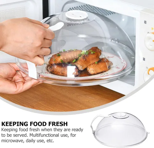 Miniatura 3 de Cubierta de salpicaduras para microondas con cúpula – Tapa de cubierta de alimentos – Protector transparente antisalpicaduras con asa Protector
