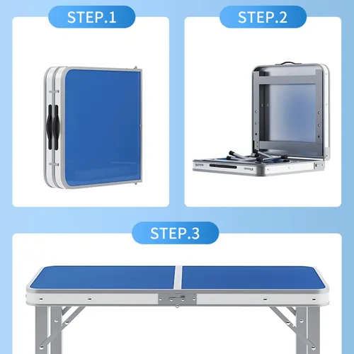 Miniatura 3 de Mesa plegable con taburete, mesa plegable de altura ajustable, picnic, campamento, al aire libre, aluminio ligero portátil, con asa de transporte